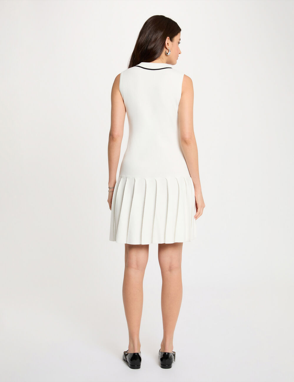 Robe tricot col &agrave; revers blanc femme