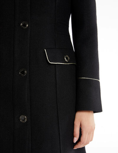 Manteau droit avec poches à rabat noir femme