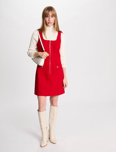 Robe courte chasuble zippée rouge femme