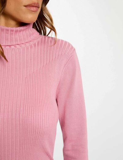 Pull ajusté col roulé vieux rose femme