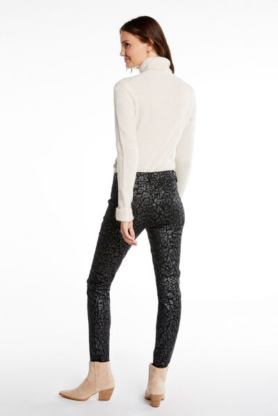 Gecoate skinny broek met luipaardprint zwart vrouw
