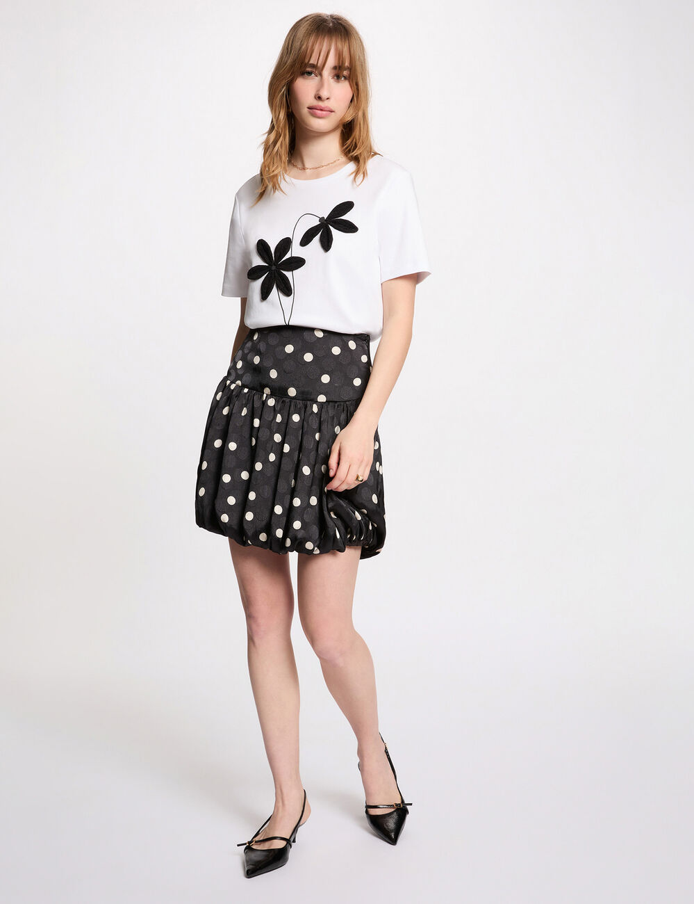 Jupe pliss&eacute;e imprim&eacute;e noir femme