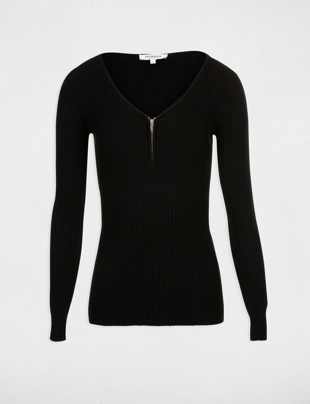 Pull manches longues tricotage en c&ocirc;te noir femme