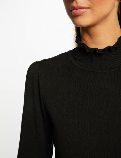 Getailleerde sweaterjurk met hoge kraag zwart vrouw