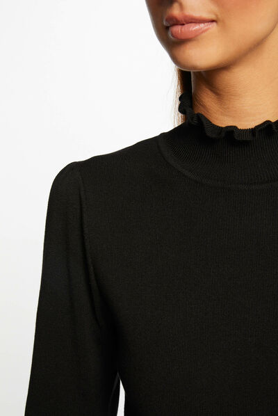 Getailleerde sweaterjurk met hoge kraag zwart vrouw