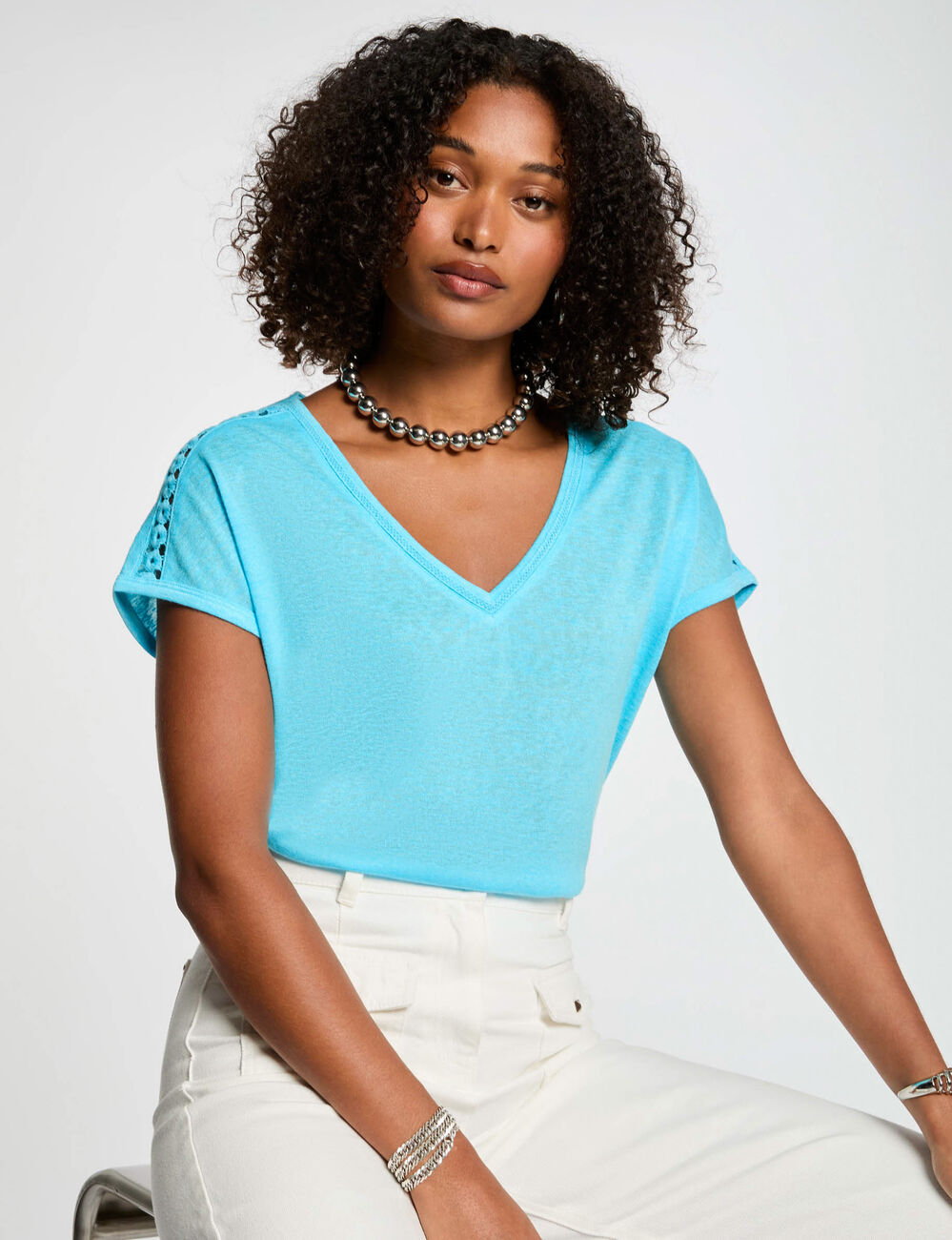 T-shirt met korte mouwen hemelsblauw vrouw