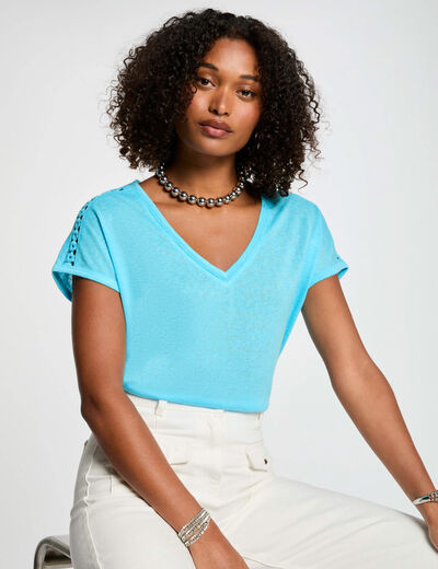 T-shirt met korte mouwen hemelsblauw vrouw