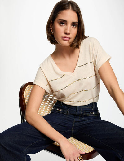 T-shirt manches courtes creme femme