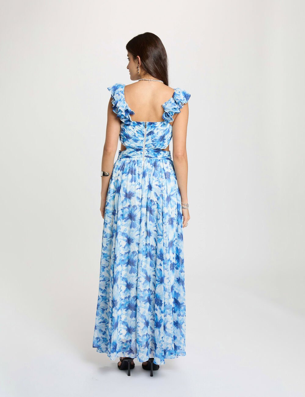 Lange bloemenjurk marineblauw vrouw