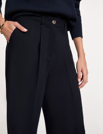 Pantalon slim taille haute bleu marine femme