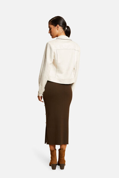 Rechte blazer in suede met knopen  vrouw