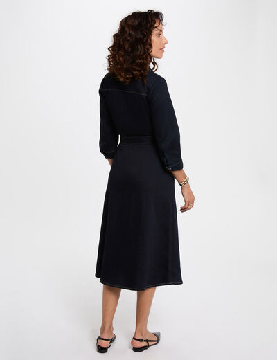3/4 jurk met knopen ruw denim vrouw