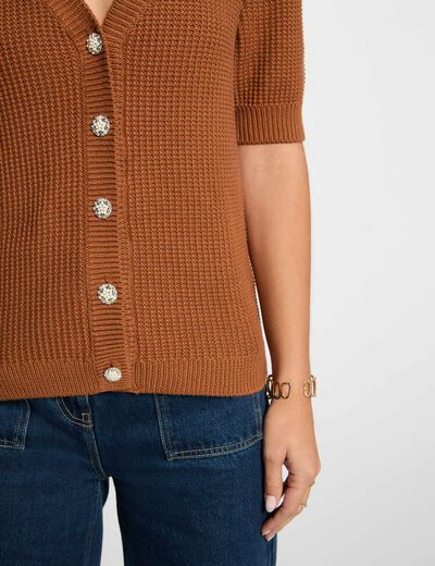 Gilet ajust&eacute; col v camel femme