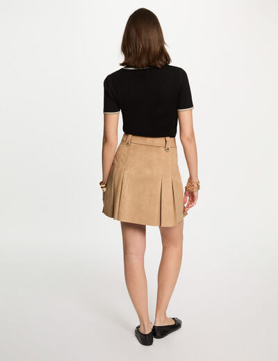 Pull col polo manches courtes noir femme