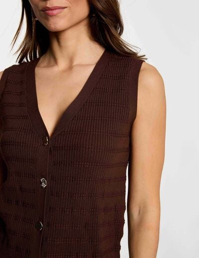 Getailleerd vest met V-hals donker bruin vrouw