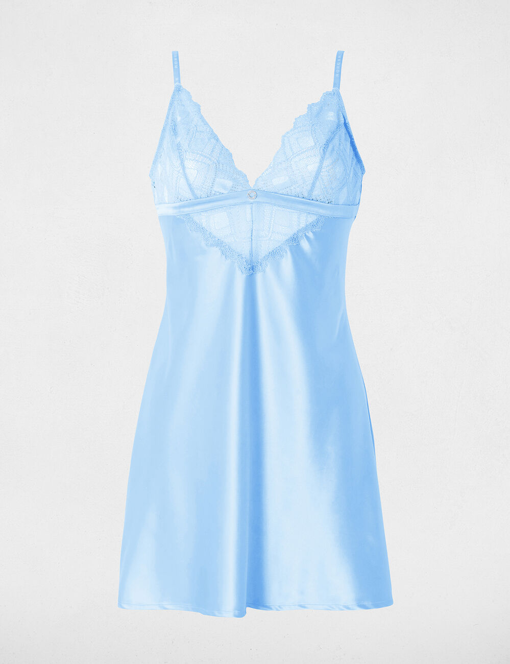 Nuisette satin&eacute;e col v bleu femme