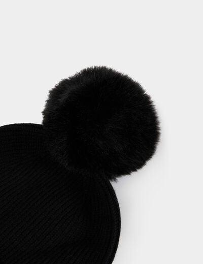 Bonnet fausse fourrure noir femme
