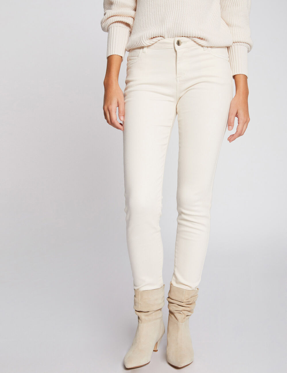 Jeans skinny taille basse ivoire femme