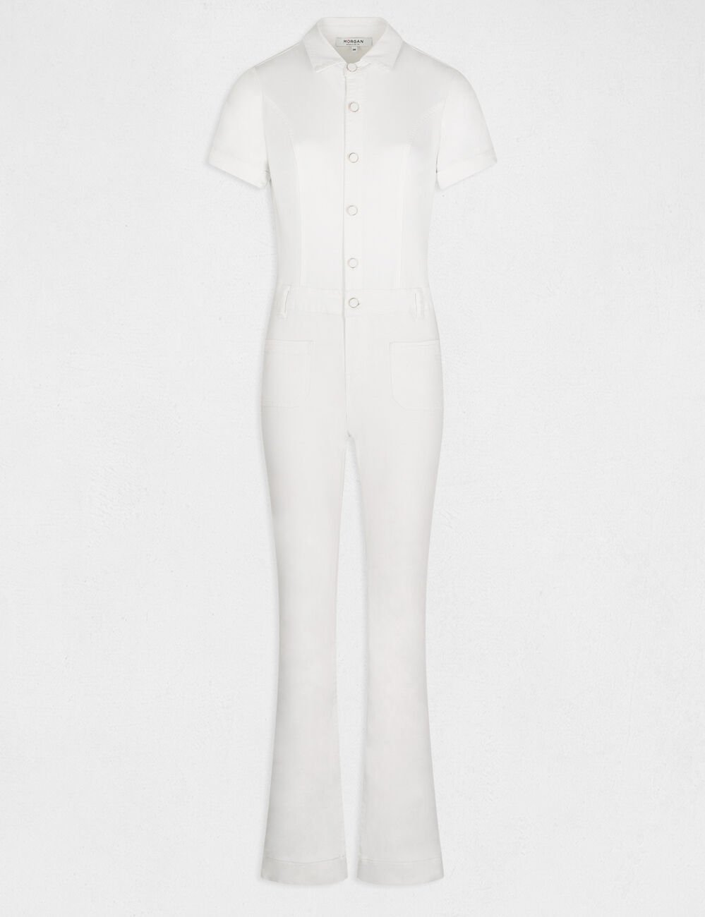 Combinaison flare boutonnée ecru femme