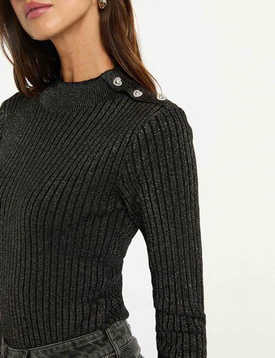 Pull ajusté col montant noir femme