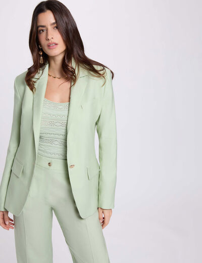 Getailleerde blazer met reverskraag pastelgroen vrouw