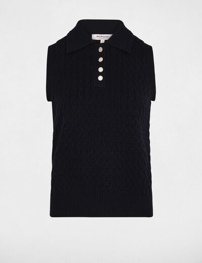 Mouwloze top met reverskraag marineblauw vrouw