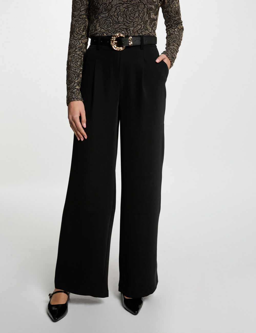 Vloeiende flare broek zwart vrouw