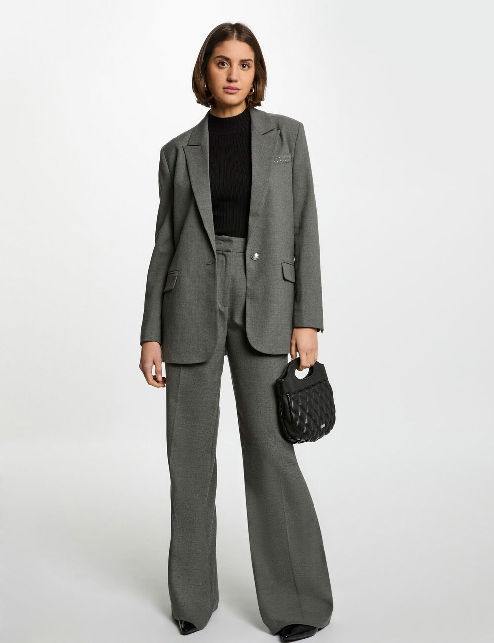 Lange jas met studsdetails gris clair vrouw