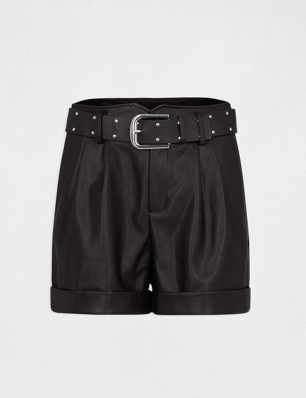 Short droit taille haute ceintur&eacute; noir femme