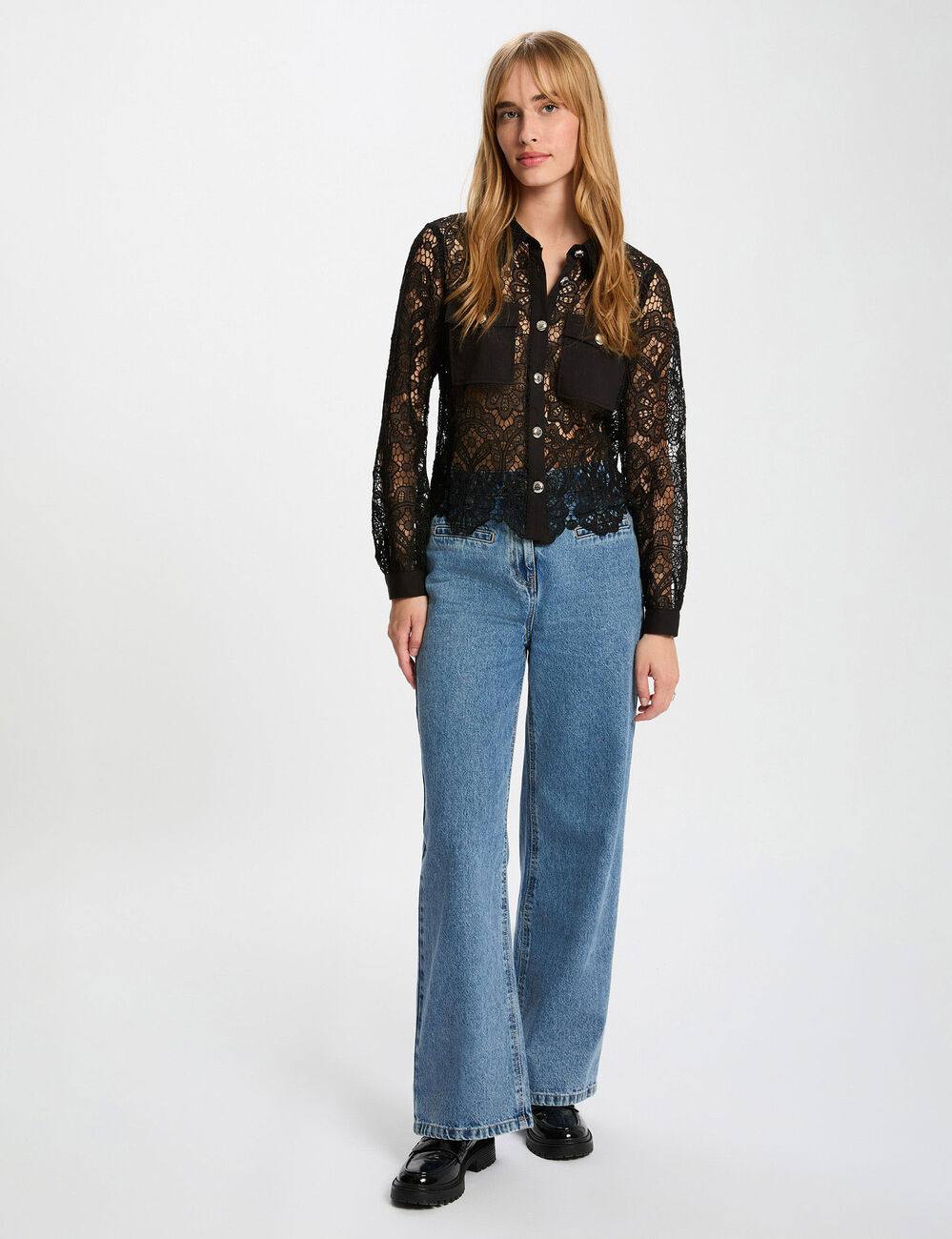 Overhemd met lange mouwen zwart vrouw