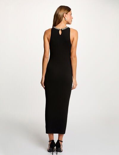 Robe tricot longue cintr&eacute;e noir femme