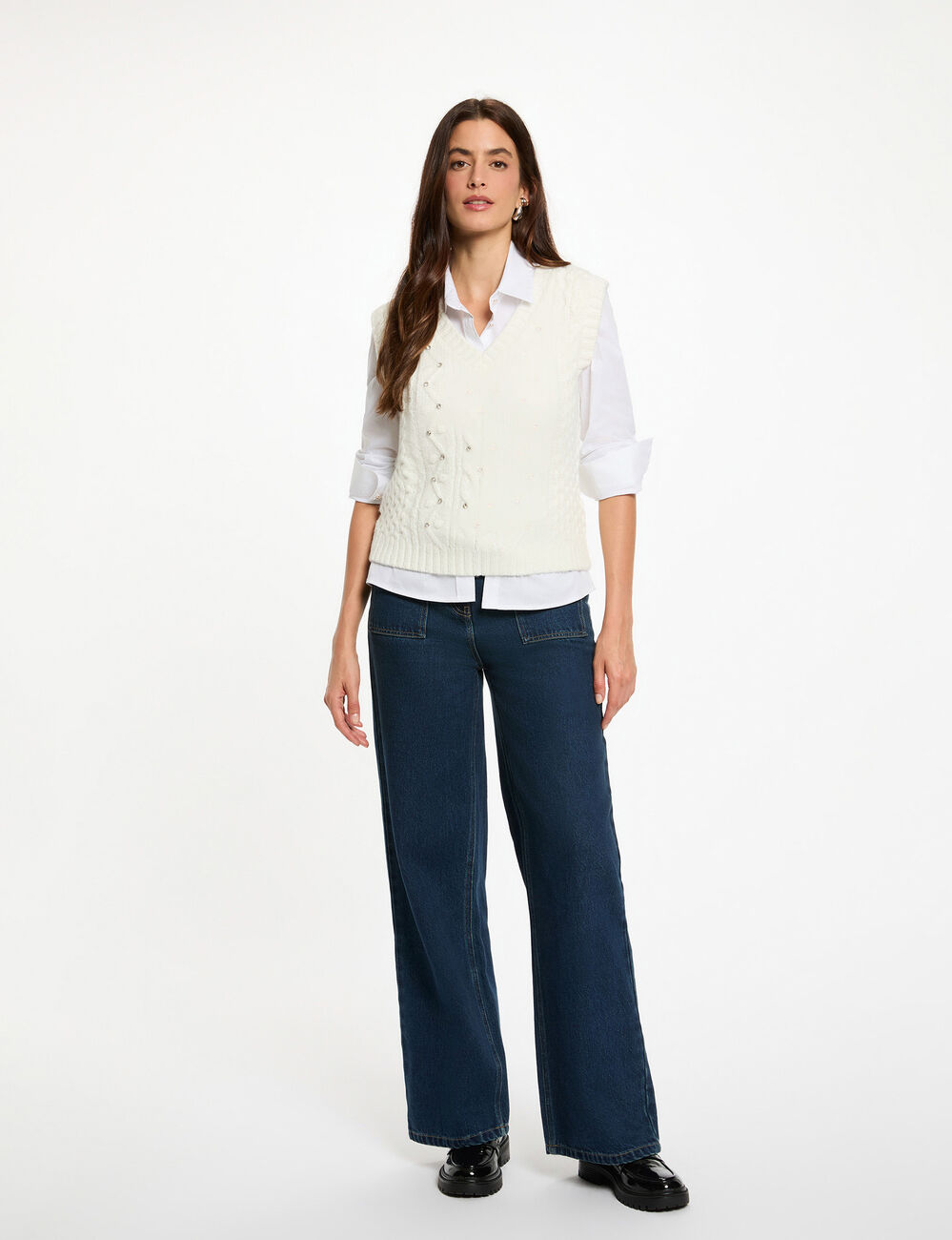 Pull sans manches blanc femme