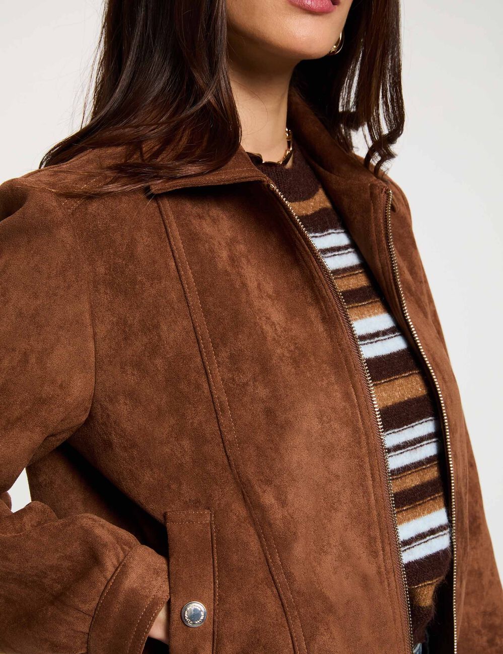 Blouson su&eacute;dine marron cognac femme