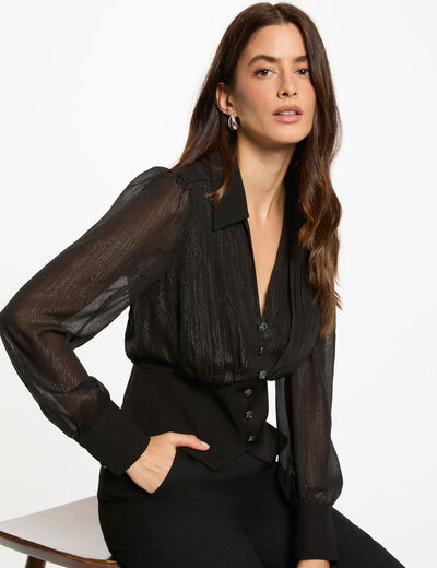 Top cintré col à revers noir femme