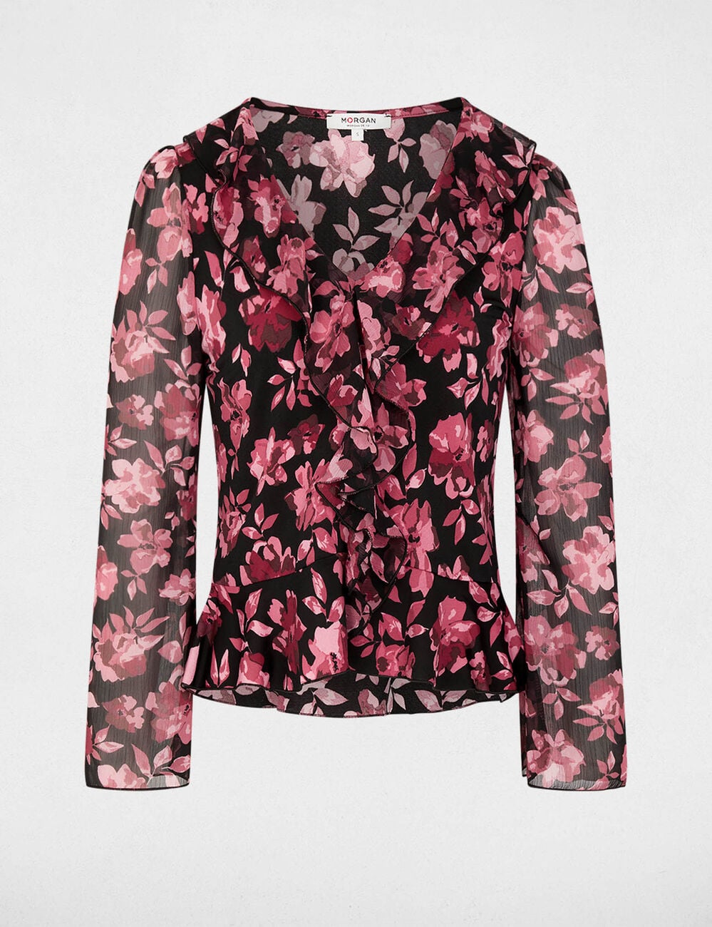 Blouse met V-hals en ruches meerkleurig vrouw