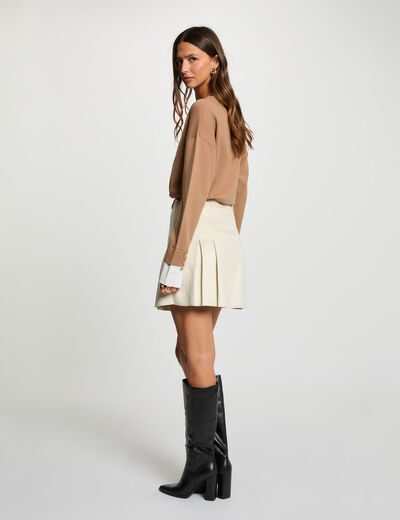 Jupe courte su&eacute;dine ecru femme