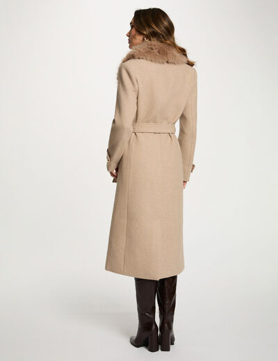 Manteau long ceinturé beige femme