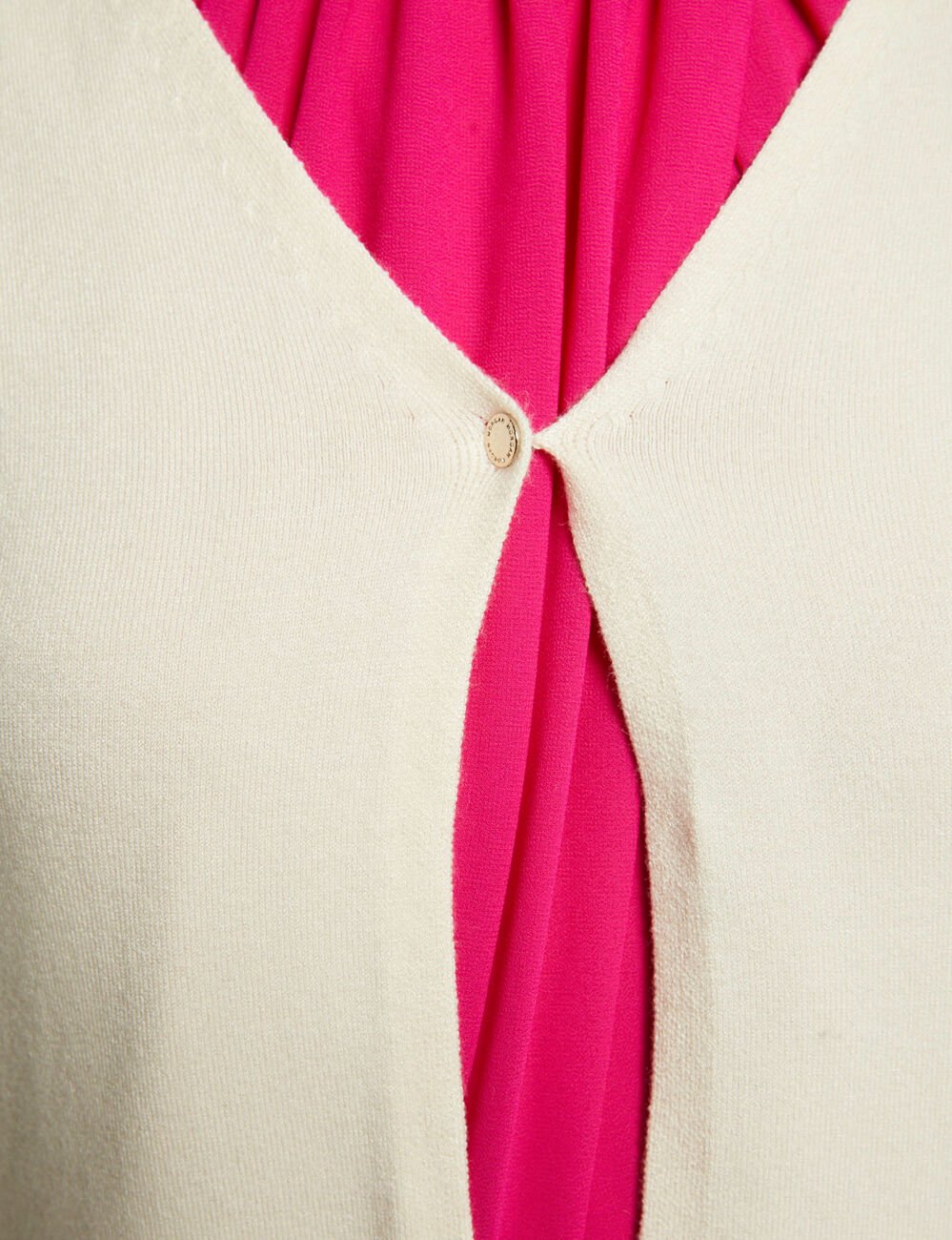 Recht vest met lange mouwen en V-hals ivoor vrouw