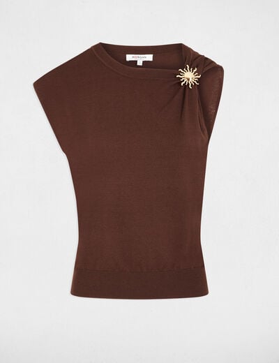 Asymmetrische mouwloze top donker bruin vrouw