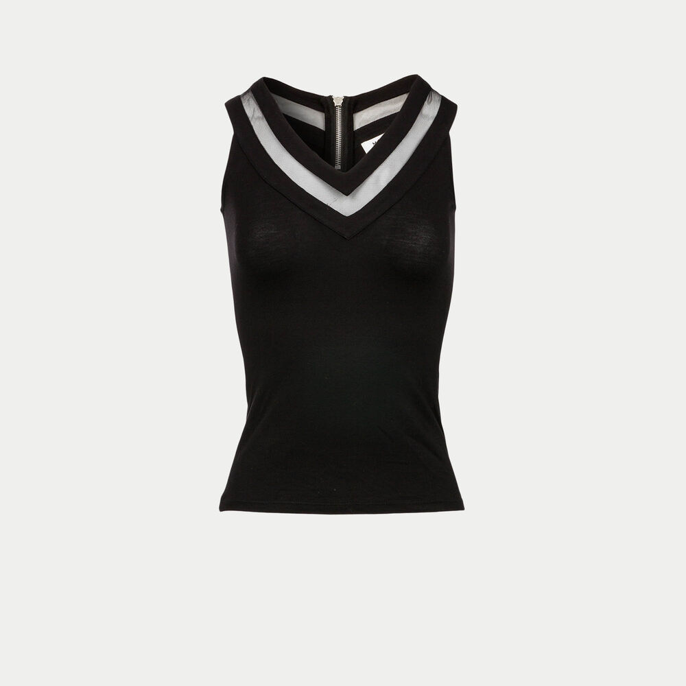 Jersey en tule top zwart vrouw