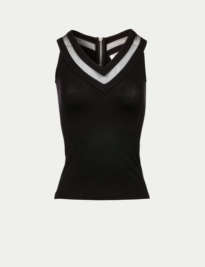 Jersey en tule top zwart vrouw