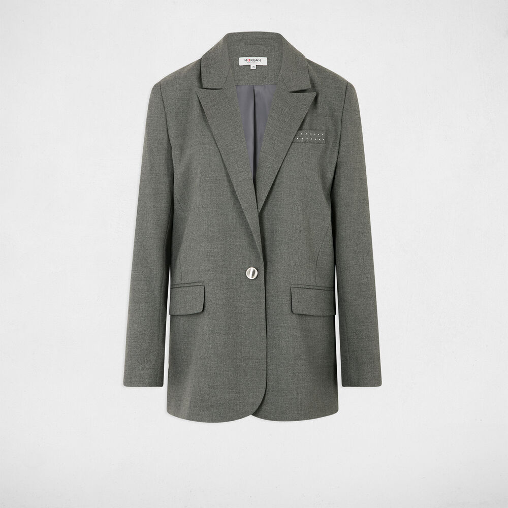 Lange jas met studsdetails gris clair vrouw