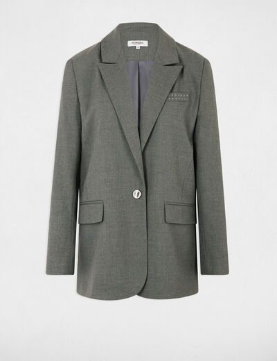 Veste longue détails cloutés gris clair femme