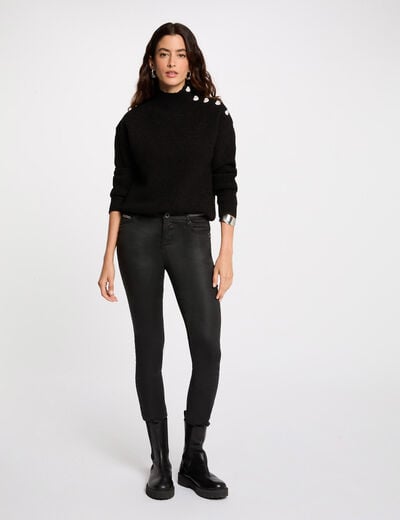 Gecoate slimfit broek zwart vrouw