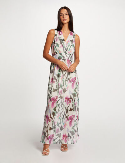 Lange rechte jurk met bloemenprint meerkleurig vrouw