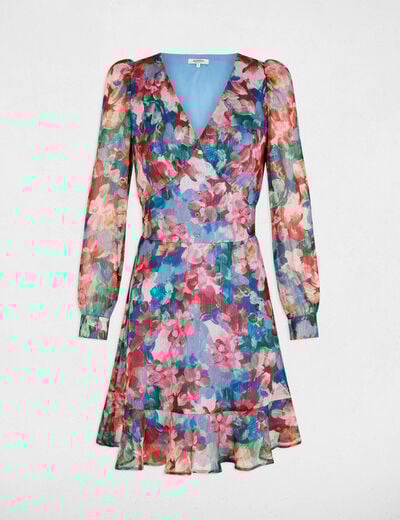 Robe courte col v multicolore femme