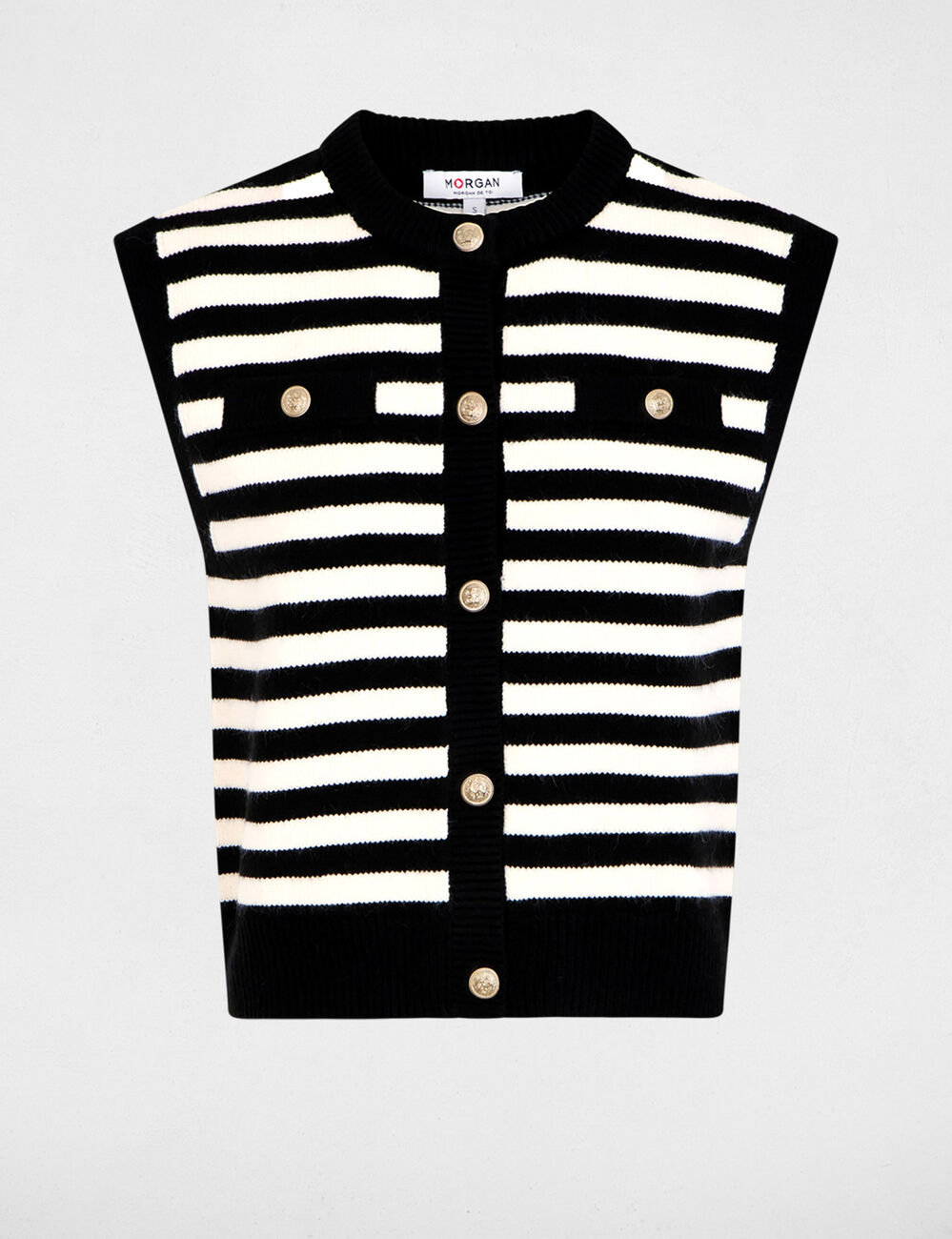 Mouwloos gestreept vest ivoor vrouw