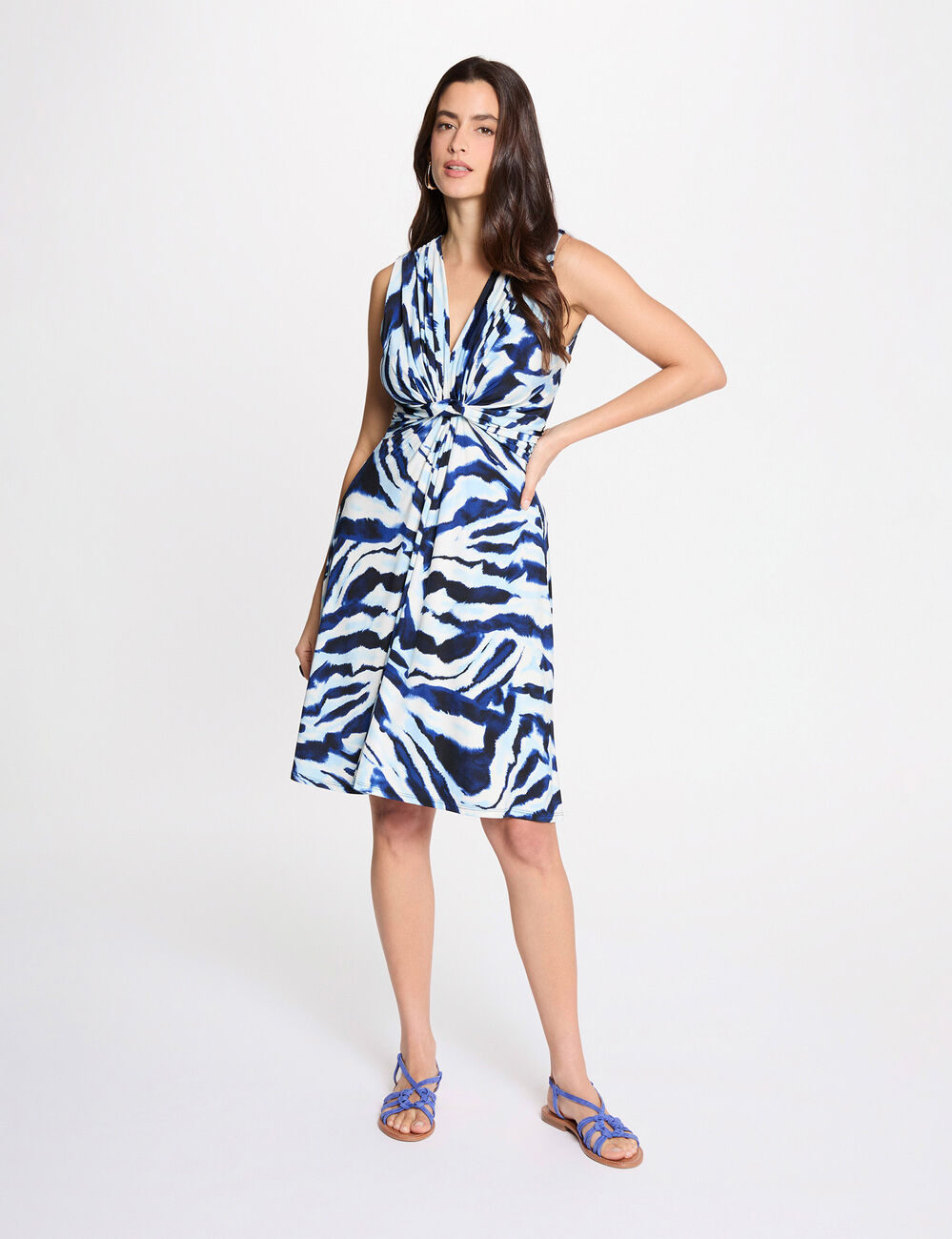 Robe courte col v multicolore femme