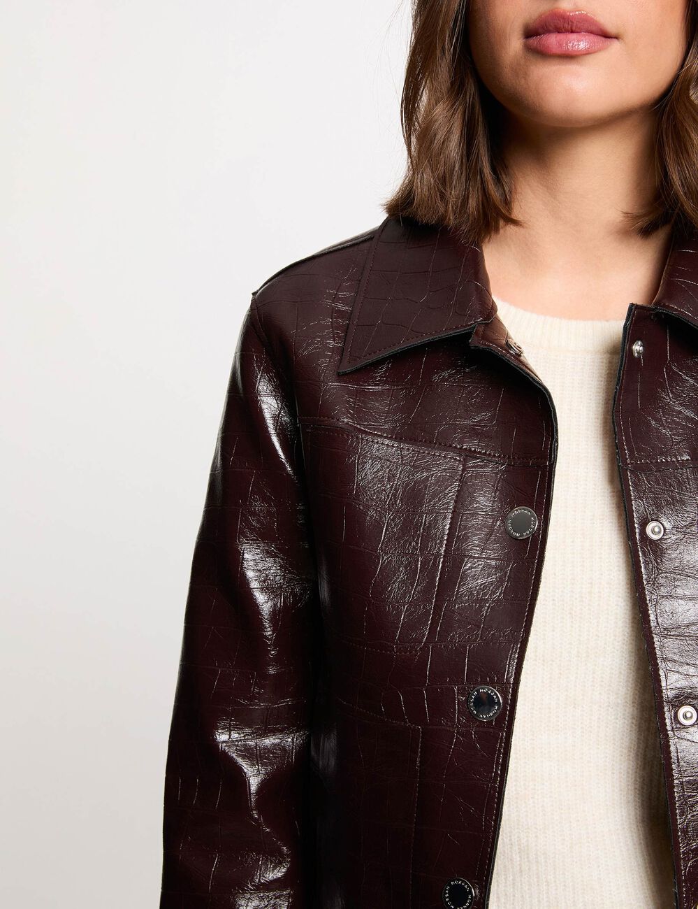 Blouson col tailleur prune femme