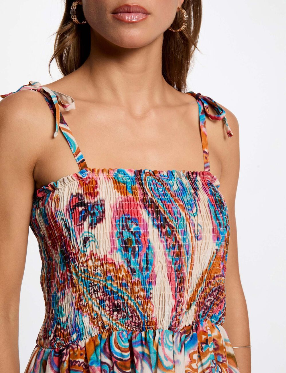 Robe longue droite imprimée multicolore femme